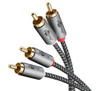 goobay 65294 Cable Cinch estéreo 3m / 2x enchufe cinch a 2x enchufe cinch/cable RCA Cable para amplificador Blu Ray HiFi estéreo/cable audio textil dorado