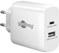 Goobay 65412 Cargador Dual 45W / USB-C & USB-A Cargador rápido Power Delivery/Cargador con 2 Puertos USB/Cargador para teléfono móvil, iPad, Tablet, etc.
