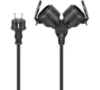 goobay - Cable alargador de Corriente Doble para Uso en Exterior IP44 / Cable de alimentación para Exterior / 2 enchufes Schuko con Solapas de protección / 3680 W a 250 V (AC) y 16 A, 65435, 10m