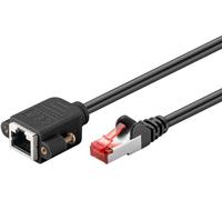 goobay 65636 Cable alargador CAT6 (CU) S/FTP (PiMF)/alargador CAT 6 para cable de red Ethernet/toma RJ45 a RJ45 con brida de montaje/250 MHz/0,5 m, negro