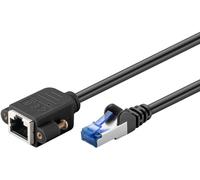 goobay 65641 Cable alargador CAT6A (CU) S/FTP (PiMF)/alargador CAT 6 para cable de red Ethernet/toma RJ45 a RJ45 con brida de montaje/500 MHz/0,5 m, negro