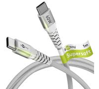 Goobay 70193 Cable USB C de Carga Rápida 60W 20V / 1m / Textil Extremadamente Robusto / 480 Mbits / Compatible Con Samsung / Blanco