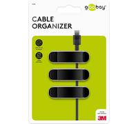 Goobay 70685 Gestión de cables 3 ranuras/soporte de cables para 5 cables, clip de cables para escritorio, coche, oficina, clip de cables autoadhesivo, organizador de cables, 55x15x16 mm, SET de 3