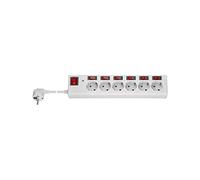 GB 72568 - Regleta de enchufes, séxtuple, 1,5 m, con interruptor, blanco