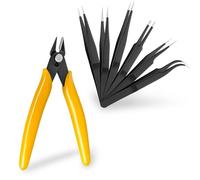 goobay 74095 - Juego de 6 pinzas + cortador lateral de precisión, pinzas y alicates como herramienta de reloj, herramientas de modelismo y pequeñas reparaciones/juego de herramientas