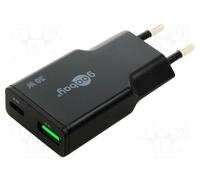 Cargador Goobay Dual USB-C y USB-A 30W GaN Negro