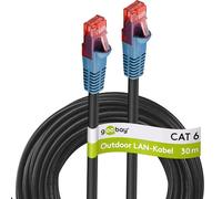 Goobay 94392 Cable de conexión para exteriores/CAT 6 cable/doble revestimiento impermeable/enchufe RJ45 cable Ethernet/cable de red al aire libre 20m / Negro/Cable LAN 20m