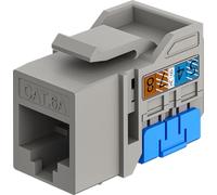 goobay Acoplamiento RJ45 Keystone RJ45 LAN Cable Conector - Slim & Short UTP Modul, 16,5 mm de ancho, montaje LSA sin herramientas, CAT 6A, apto para PoE+, 10 Gigabit Ethernet/500 MHz, Gris - 77951
