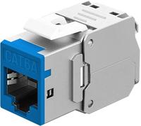 goobay Acoplamiento RJ45 Keystone RJ45 LAN Cable Conector - Slim STP Modul, 16,6 mm de ancho, montaje LSA sin herramientas, CAT 6A, apto para PoE+, carcasa de zinc fundido a presión, 10 Gbit, azul