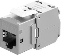 goobay Acoplamiento RJ45 Keystone RJ45 LAN Cable Conector - Slim STP Modul, 16,6 mm de ancho, montaje LSA sin herramientas, CAT 6A, apto para PoE+, carcasa de zinc fundido a presión, 10 Gbit, gris