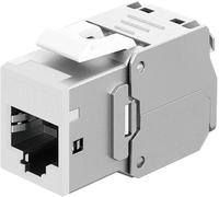 goobay Acoplamiento RJ45 Keystone RJ45 LAN Cable Conector - Slim STP Modul, 16,6 mm de ancho, montaje LSA sin herramientas, CAT 6A, apto para PoE+, carcasa de zinc fundido a presión, 10 Gbit, blanco