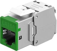 goobay Acoplamiento RJ45 Keystone RJ45 LAN Cable Conector - Slim STP Modul, 16,6 mm de ancho, montaje LSA sin herramientas, CAT 6A, apto para PoE+, carcasa de zinc fundido a presión, 10 Gbit, verde