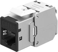 goobay Acoplamiento RJ45 Keystone RJ45 LAN Cable Conector - Slim STP Modul, 16,6 mm de ancho, montaje LSA sin herramientas, CAT 6A, apto para PoE+, carcasa de zinc fundido a presión, 10 Gbit, negro