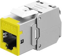 goobay Acoplamiento RJ45 Keystone RJ45 LAN Cable Conector - Slim STP Modul, 16,6 mm de ancho, montaje LSA sin herramientas, CAT 6A, apto para PoE+, carcasa de zinc fundido a presión, 10 Gbit, amarillo