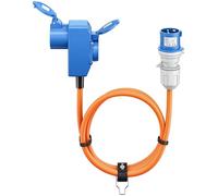 goobay Cable Adaptador CEE para carava, 1,5m, Enchufe CEE a 90° Toma CEE y Toma de Contacto de protección con Tapas de Cierre, Cable de Camping, autocarava y Caravana, 76232