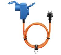 goobay Cable Adaptador CEE para carava, 1,5m, Enchufe con Contacto de protección a 90° Toma CEE y Toma con Contacto de protección con Tapas de Cierre, Cable de Camping, autocarava y Caravana, 76222