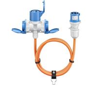 goobay Cable Adaptador CEE para Caravana, 1,5m, Enchufe CEE a 1x Toma CEE y 2X Toma con Contacto de protección, IP 44, Cable de Camping, Autocaravana y Obras, 76231