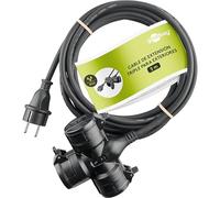 goobay - Cable alargador de Corriente Triple para Uso en Exterior IP44 / Cable de alimentación para Exterior / 3 enchufes Schuko con Solapas de protección / 3680 W a 250 V (AC) y 16 A, 65437, 5m