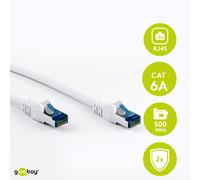 Goobay Cable de conexión RJ45 de 0,5 m CAT 6A S/FTP (PiMF), 500 MHz, con cable bruto CAT 7, blanco LSZH sin halógenos, cobre