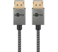 goobay Cable DisplayPort 2.1 ultrafino de 2m, 8K@120Hz, 4K@240Hz, 40 Gbit/s, DSC, diseño metálico y capa de tela, con conector corto, ideal para gaming, VR y configuraciones multimonitor, 77445