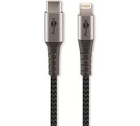 goobay Cable Lightning Apple - Certificado MFi - Cable textil premium extra robusto con enchufes metálicos - USB-C a Lightning - 0,5m, Space grigio