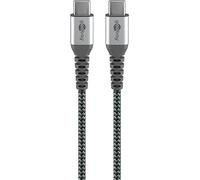 goobay Cable textil USB-C de 0,15 m, cable de datos con conectores metálicos robustos y funda textil trenzada, 60 W, 3 A, color gris, cable de carga para MacBook, iPhone 15, iPad, Samsung, 79559