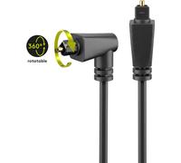 goobay - Cable Toslink acodado 90° (clavija giratoria 360°), 1 m, cable de fibra óptica acodado en un extremo, cable de audio digital, 41594
