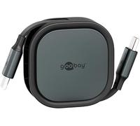 goobay Cable USB-C autorretráctil 1m, Cable Plano Extensible con 15W de Carga, 5 Longitudes Ajustables, Caja Protectora compacta, USB-C a USB-C, Ideal para Smartphone, Tablet y portátil, Negro, 77424