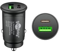 goobay Cargador de Dos Puertos para Coche/Coche con USB-C PD (Entrega de energía), Mini mechero Cargador Doble USB, Coche y camión (12V / 24V), 30W, Negro