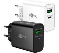 goobay Cargador rápido Dual USB-C PD GAN, 30W, 1x USB-C Power Delivery + 1x USB-A Quick Charge, Compacto, Carga simultánea, Compatible con iPhone, Samsung, Xiaomi, iPad, Negro, 75335