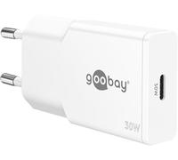 goobay Cargador rápido USB-C GAN Slim 30W, Power Delivery, diseño Ultrafino, protección Inteligente, Compatible con iPhone, Samsung, Xiaomi, iPad, Color Blanco, 75736