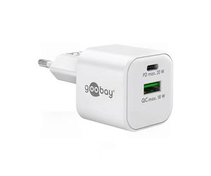 Goobay Carregador GaN 1×USB-A QC + 1×USB-C PD (20W) em Branco - 65865