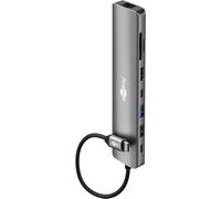 goobay Estación de Acoplamiento USB-C Slim Hub 8 en 1 con USB-C, 5 Gbit/s, HDMI 4K 30 Hz, RJ45-100 Mbit/s, 2X USB-A, Lector de Tarjetas SD y MicroSD, para MacBook Pro M4, portátiles, tabletas, 79148