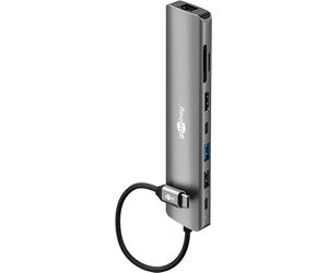 goobay Estación de Acoplamiento USB-C Slim Hub 8 en 1 con USB-C, 5 Gbit/s, HDMI 4K 30 Hz, RJ45-100 Mbit/s, 2X USB-A, Lector de Tarjetas SD y MicroSD, para MacBook Pro M4, portátiles, tabletas, 79148