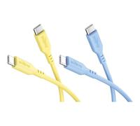 goobay Juego de 2 cables USB-C de silicona, 1,5 m, amarillo/azul, 60W, USB-C a USB-C