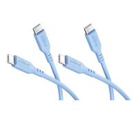 goobay Juego de 2 cables USB-C de silicona, 1,5 m, azul, 60W, USB-C a USB-C | Cable USB C 1,5 m, potencia de hasta 60 W y corriente de carga de 3 A, funda de silicona suave para flexibilidad