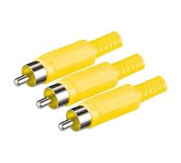 Goobay - Juego de 3 conectores de audio y vídeo RCA macho para soldar con protección de cable, color amarillo