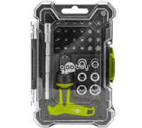 goobay Juego de destornilladores 30 piezas con mango en T de carraca, 24 puntas y 6 vasos de acero S2, extensión ajustable y caja apilable para reparaciones y bricolaje, 77841