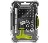 goobay Juego de destornilladores 30 piezas con mango en T de carraca, 24 puntas y 6 vasos de acero S2, extensión ajustable y caja apilable para reparaciones y bricolaje, 77841