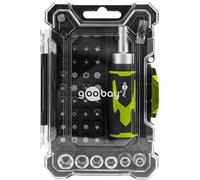 goobay Juego de destornilladores 43 piezas con mango de carraca, 36 puntas y 6 vasos de acero S2, adaptador y caja apilable, ideal para reparaciones, montaje y bricolaje, 77842
