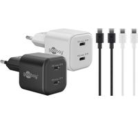 goobay - Kit de Doble Cargador rápido, 2 x USB-C PD GAN, 35 W, 2 Cables USB-C / 2 Conectores, para teléfono móvil, Tableta, cámara, Power Delivery, Negro y Blanco, 79645