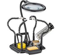 goobay Manos de ayuda para soldar con lámpara de aumento y 4 brazos de cuello de cisne, Estación de soldadura, tercera mano, para trabajos de soldadura y artesanía, 76558