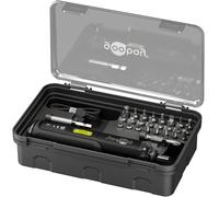 goobay Mini destornillador eléctrico recargable 28 en 1 con batería de litio, 24 puntas de acero Cr-V, adaptador, extensión, luz LED y cable USB-C, 3 niveles de par (1-3 Nm), 77816