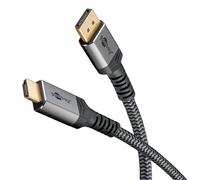 goobay Plus 3 m Cable DisplayPort a HDMI 8K 60 Hz, unidireccional, compatible con DisplayPort 2.0/2.1, conectores metálicos dorados y cable textil, ideal para PC, portátil y monitor, 78966