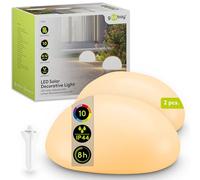 goobay Set de 2 Lámparas solar LED Piedra RGB 24cm para jardín y exterior, esferas IP44 impermeables, luz ambiental con 10 modos, resistente a la intemperie, ideales para terraza y balcón, con estaca