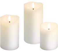 goobay Set de 3 velas LED con cera real blanca, temporizador y mecha 3D, luz cálida (2700 K), decorativas para salón y comedor, a pilas, seguras y sin llama, 77779