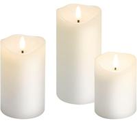 goobay Set de 3 velas LED con cera real blanca, temporizador y mecha 3D, luz cálida (2700 K), decorativas para salón y comedor, a pilas, seguras y sin llama, 77779