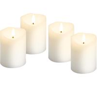 goobay Set de 4 velas LED con cera real blanca, temporizador y mecha 3D, luz cálida (2700 K), decorativas para salón, comedor, a pilas, seguras y sin llama, 77780