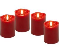 goobay Set de 4 velas LED con cera real roja, temporizador y mecha 3D, luz cálida (2700 K), decorativas para salón, comedor, a pilas, seguras y sin llama, 77749