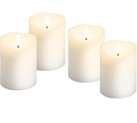 goobay Set de 4 velas LED de cera auténtica, color blanco, incluye 12 pilas AAA (LR03) con función de temporizador y mecha de péndulo, funciona con pilas, blanco cálido (2700 K), 75266